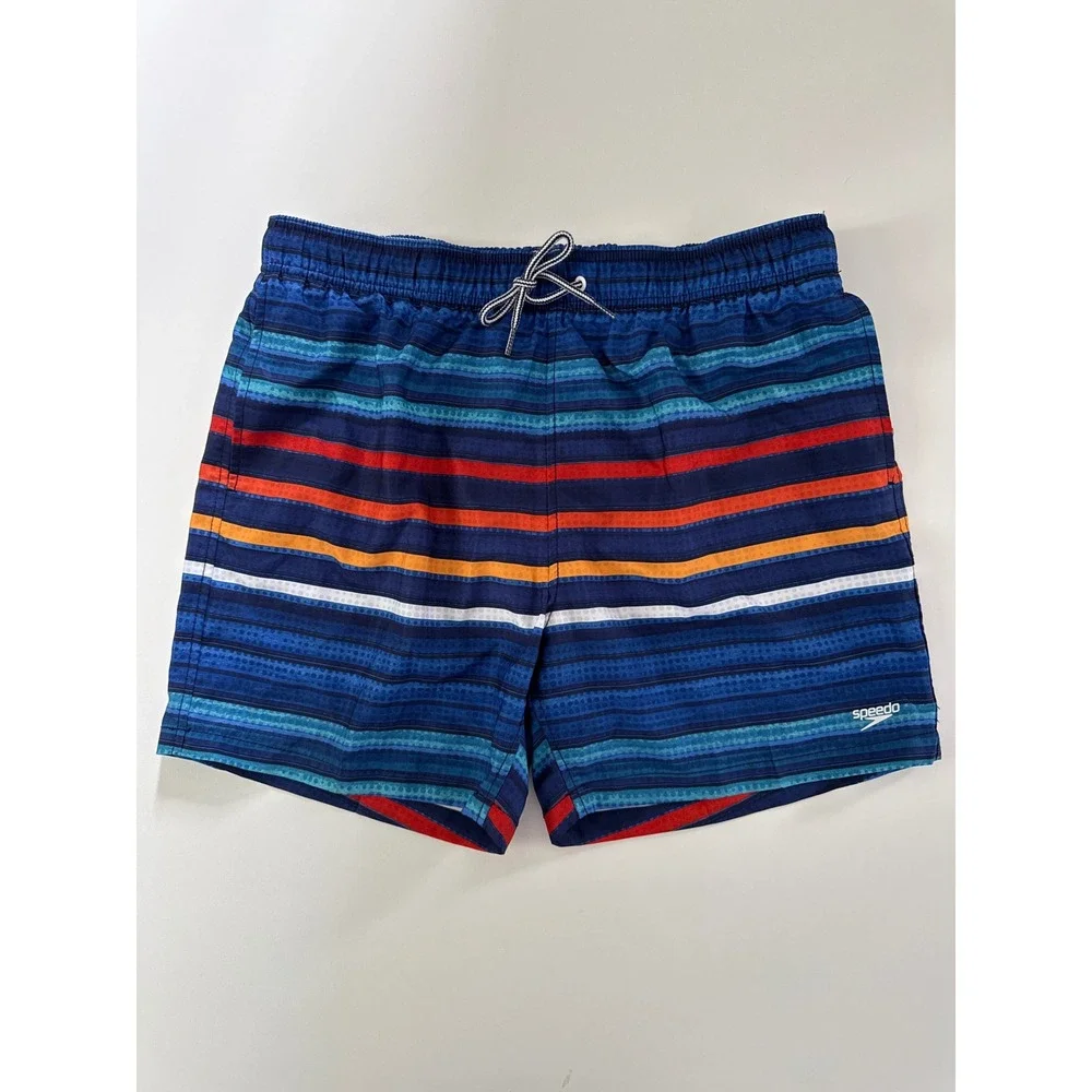 Speedo Mens XL Swim Trunks Blue Striped Board Shorts Mesh Liner 7784576